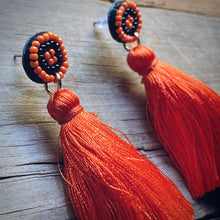Load image into Gallery viewer, Orange Fringe Spirit Earrings
