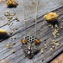 Load image into Gallery viewer, Gold Bee Honeycomb Necklace
