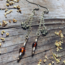 Load image into Gallery viewer, Long Bronze Bee Amber Earrings 2
