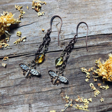 Load image into Gallery viewer, Long Gold Bee Honey Earrings
