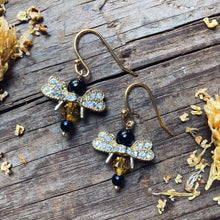 Load image into Gallery viewer, Gold Queen Bee Crystal Earrings
