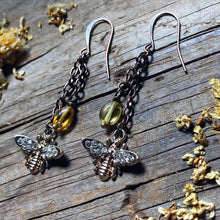 Load image into Gallery viewer, Long Gold Bee Honey Earrings
