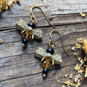 Gold Queen Bee Crystal Earrings