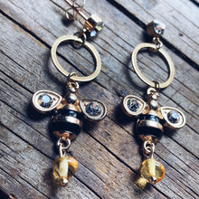 Load image into Gallery viewer, Gold Bee Hoop Honey Earrings
