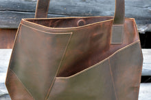 Load image into Gallery viewer, Brown Leather Geo Tote
