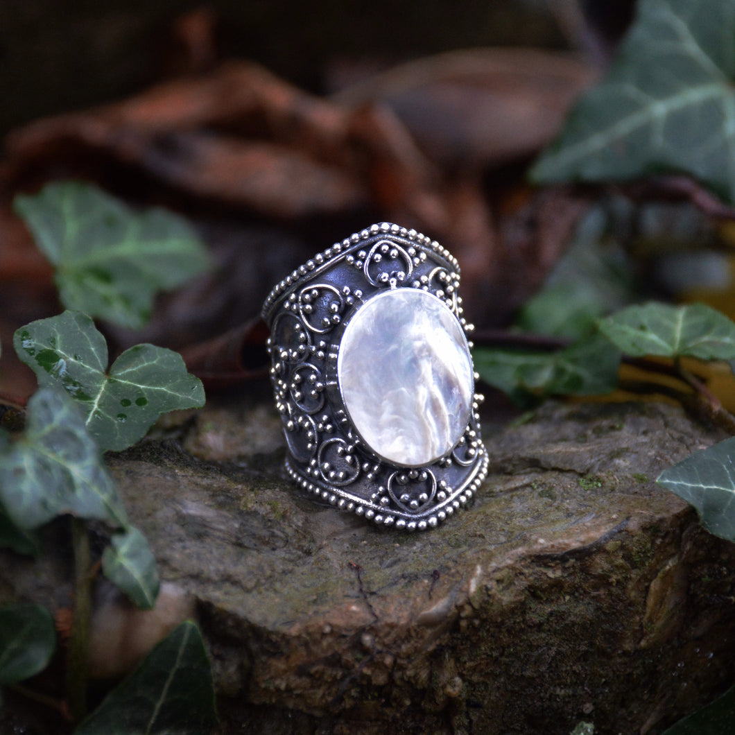 Mother of Pearl Goddess Ring