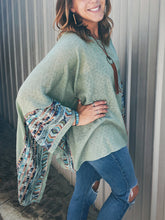 Load image into Gallery viewer, Sage Poncho with Embroidered Sleeve
