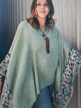 Load image into Gallery viewer, Sage Poncho with Embroidered Sleeve
