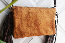 Load image into Gallery viewer, Tan Hair on Hide Leather Fringe &amp; Navajo Handbag/Crossbody
