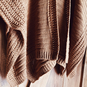 Rib Knit Camel Ruana Shawl