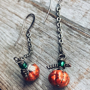 Czech Glass Pumpkin Earrings
