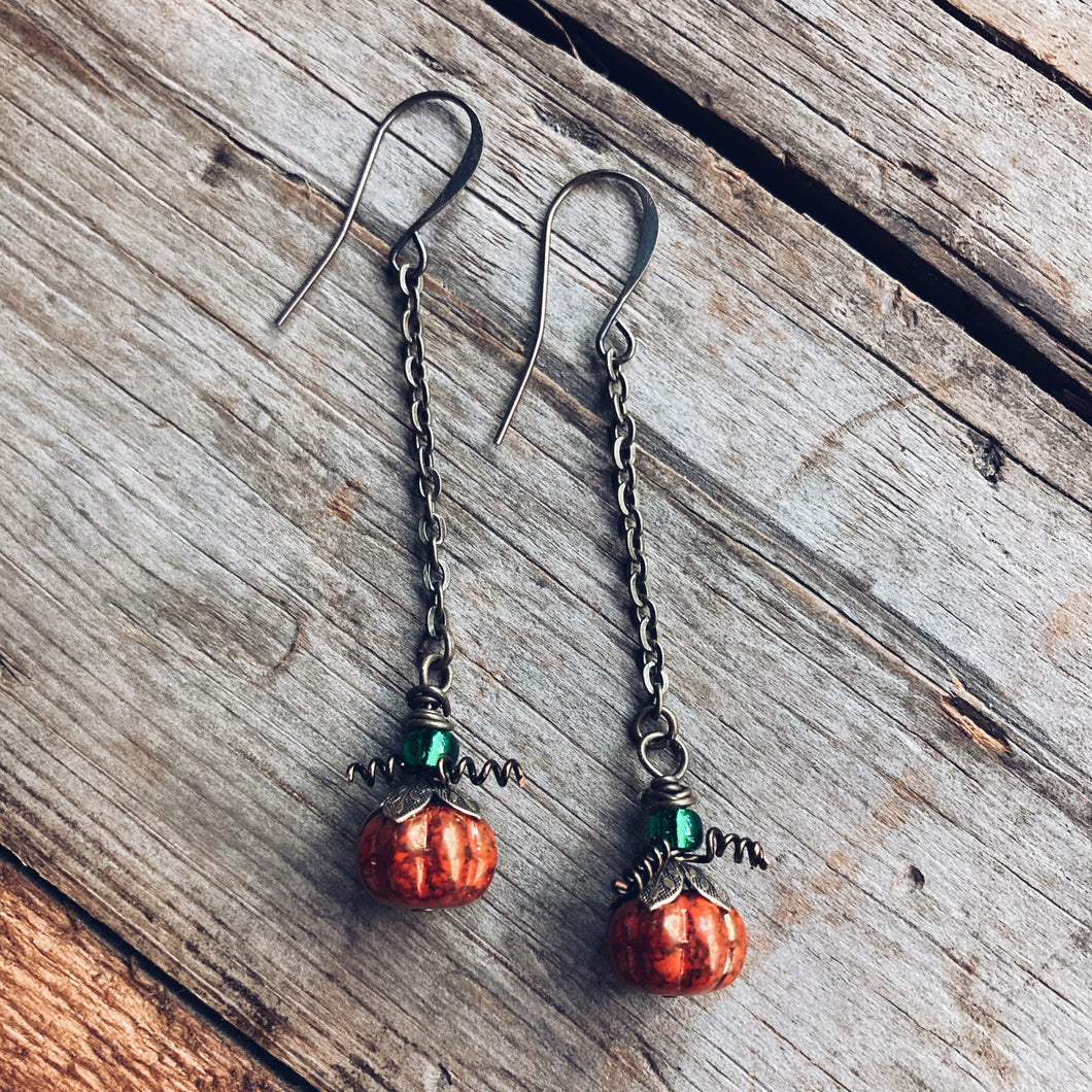 Czech Glass Pumpkin Earrings